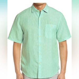 Tommy Bahama Sand Linen Surfside Stripe Linen Blend Camp Shirt Size M